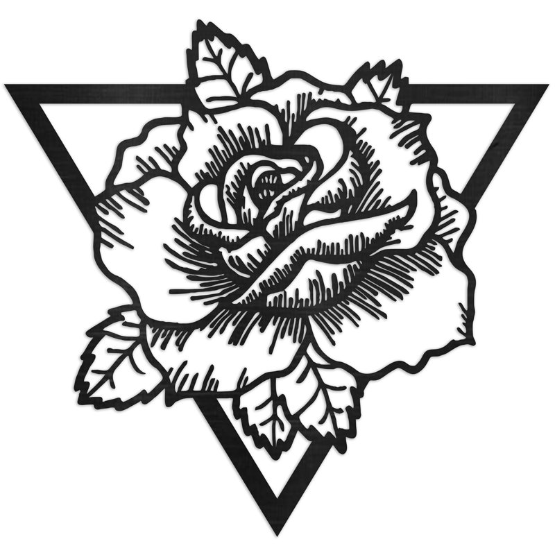 Décoration murale triangulaire avec rose - bouleau baltique naturel, H 30,5 po x l 32 po x P 0,25 po