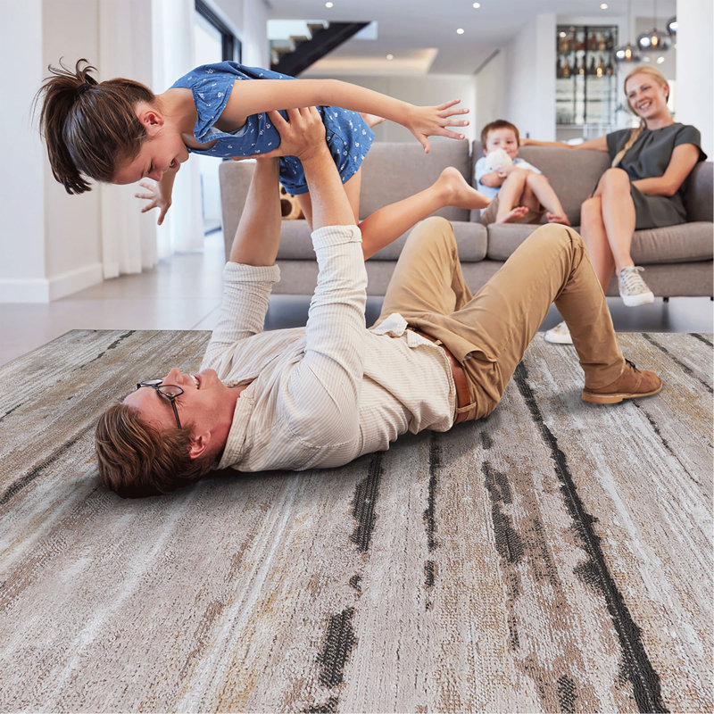 Collection Brown /Striped Non-Shedding Living Room Bedroom Dining Home Office Stylish And Stain Resistant Area Rug