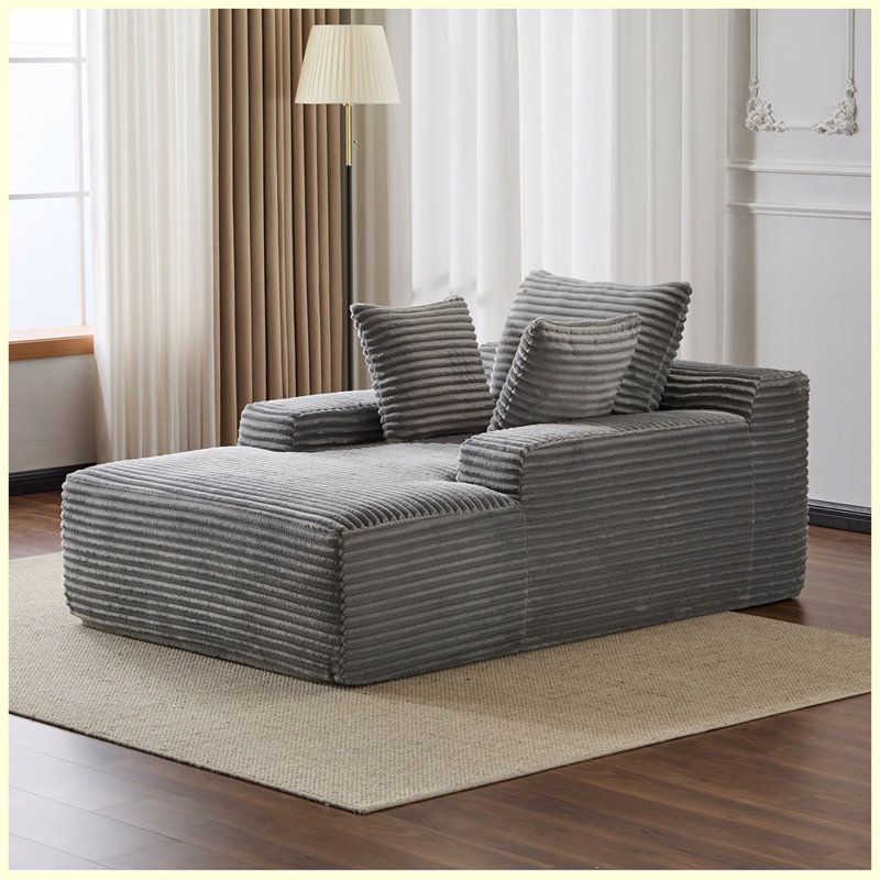 Modern Plush Corduroy Upholstered Sleeper Sofa Daybed with 3 Throw Pillows and Wide Armrest for Living Room, Gris