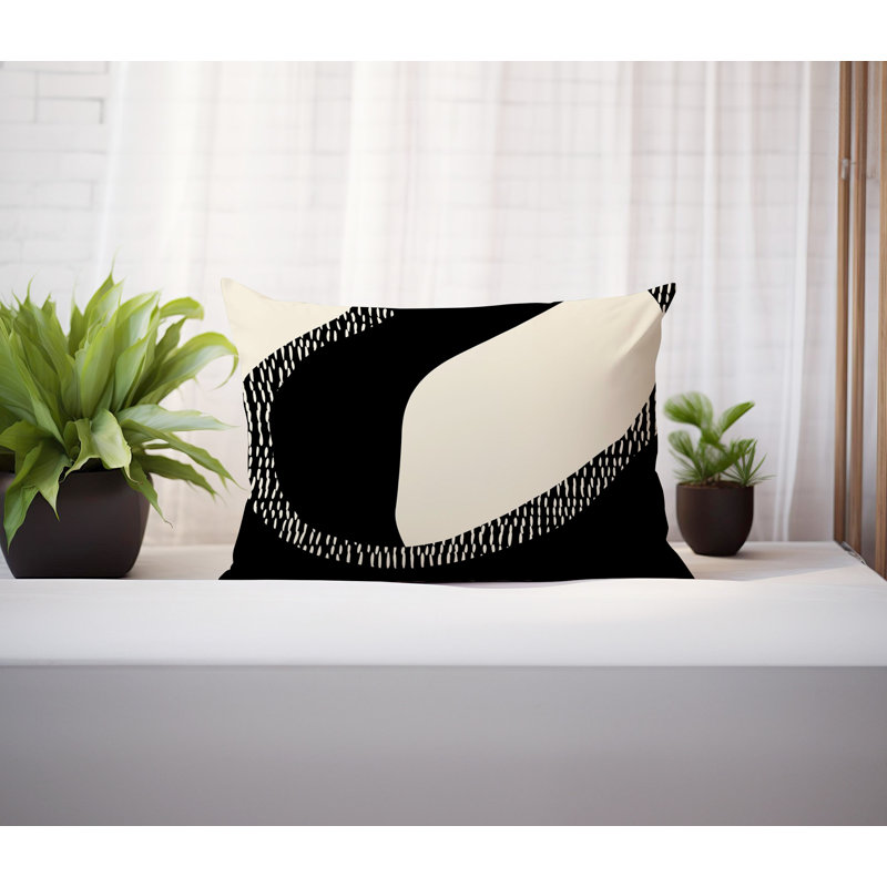 Coussin lombaire réversible intérieur / extérieur Vikka, H 18 po x l 25 po, Noir/Blanc cassé, Maida