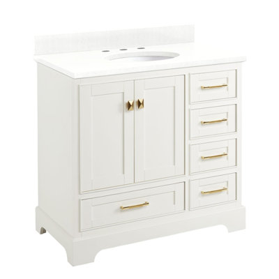 Quen 36" Freestanding Single Basin Vanity Set with Cabinet, Vanity Top, and Oval Undermount Sink