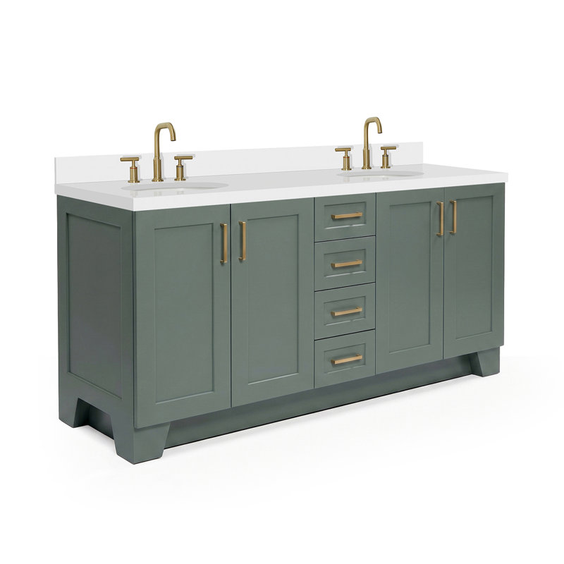 73 IN.  Single Bathroom Vanity, Oval,  White Quartz, Vintage Green