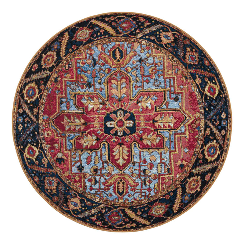 Tapis intérieur / extérieur traditionnel, Rond 5 pi 1 po