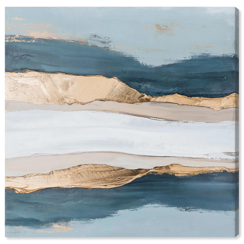 Art Remède abstrait avec toile dorée Blue Ridge III, H 12 po x l 12 po, Cadre noir
