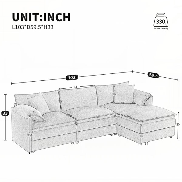 Latitude Run® 103 Inch Chenille Modular Sectional Sofa with Deep and ...