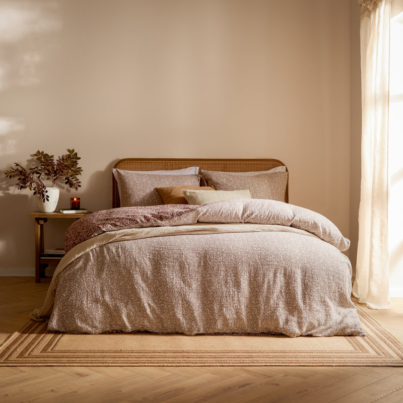 Perrie Leaf Cotton Floral Duvet Cover Set with Pillowcases Included, Brown, Kingsize Duvet Cover Set + 2 King Pillowcases