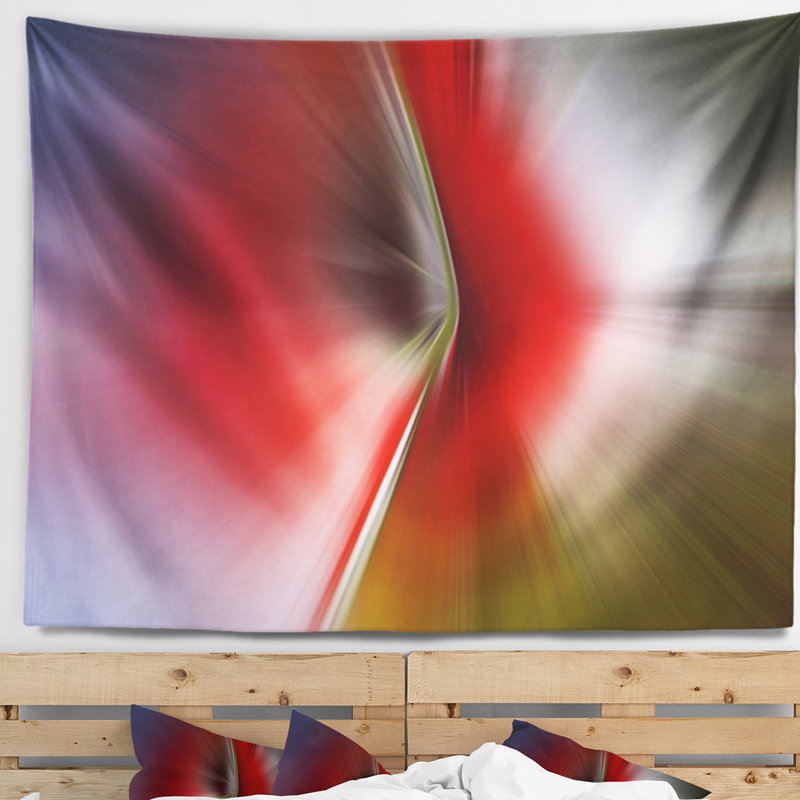 Corwin, explosion abstraite de rouge sur tapisserie mauve, H 32 po x l 39 po