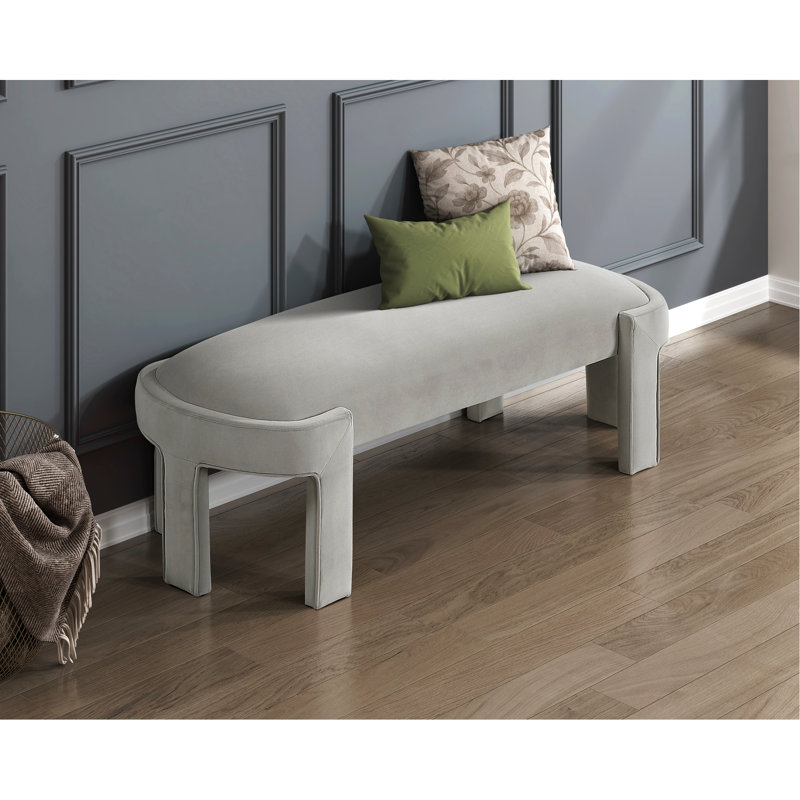 Fashion - Conscious Taupe Velvet Fabric Bench, Plywood Frame, High Density Foam Seat, 300lbs Load For Home Interior Decor Modern Upholstered Cushion, Weight Support Entrance