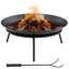 Round Wood Burning Fire Pit, Portable Round Firepit with Poker, for Garden, Camping, Bonfire, Picnic, 47 x 21 cm Black
