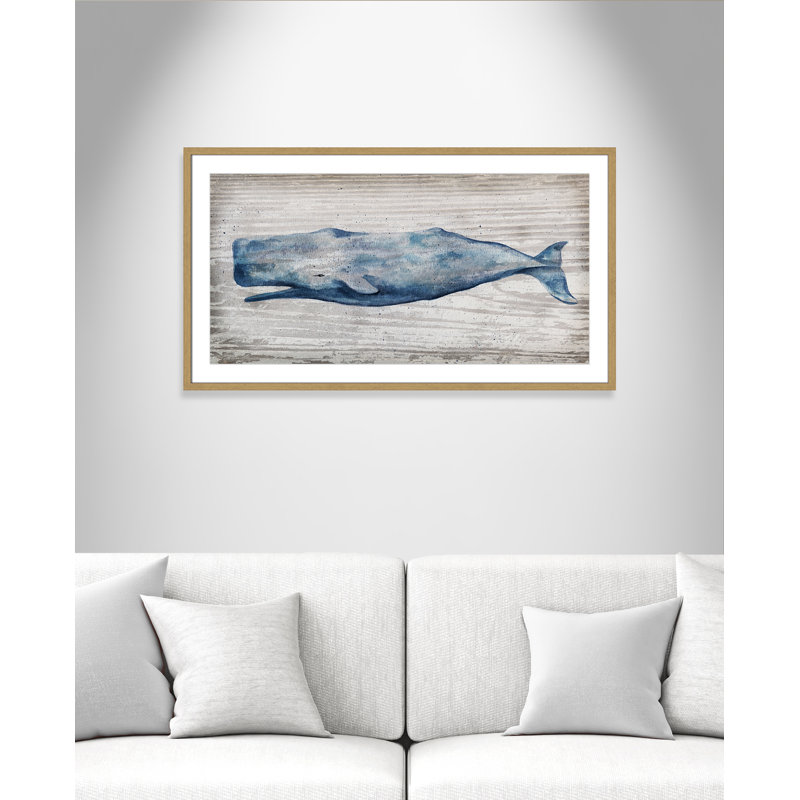 Brannen Blue Whale - Picture Frame Print, Picture Framed Paper, 23.5" H x 41.5" W, Natural Slim