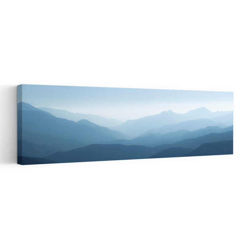Misty Blue Mountains, paysage contemporain abstrait, art mural montagne, H 20 po x l 60 po