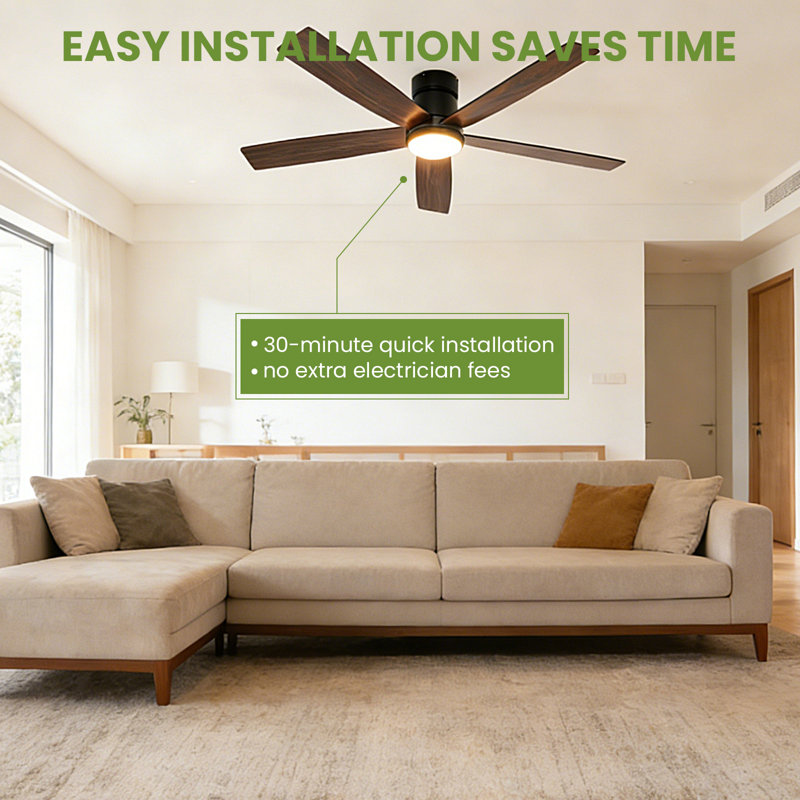 132cm Ceiling Fan, Dark Brown, Black