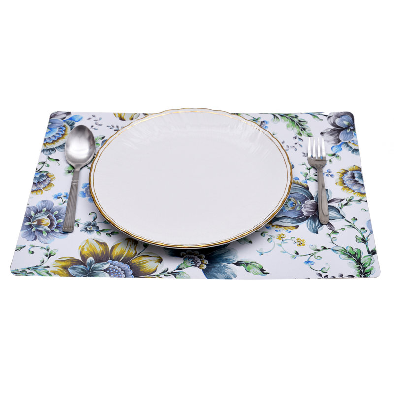 White Floral Cork Placemats For Kitchen Decor Dining Table Durable Scratch Resistant Place Mats