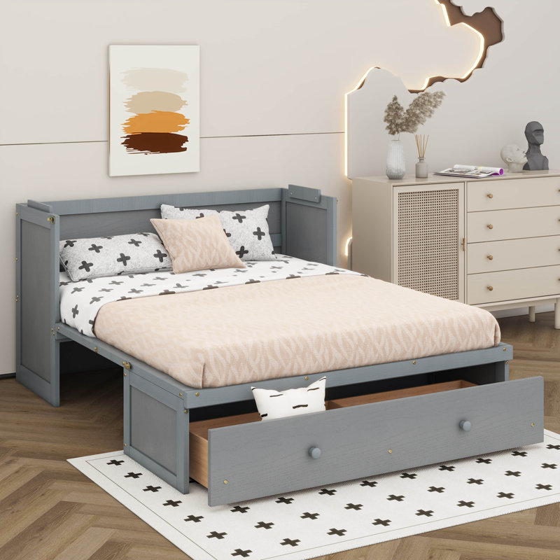 Lit escamotable avec tiroirs de rangement intégrés, gris, Grand
