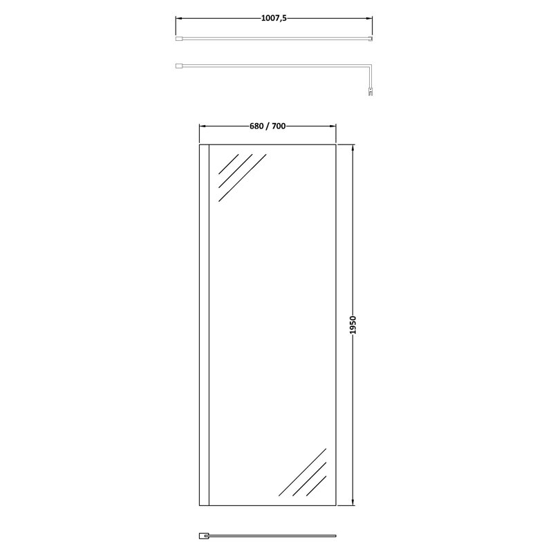 7000mm W x 1950mm H Shower Wall with Glass
