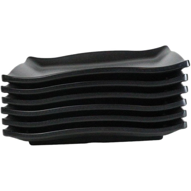 Paquet de 6 assiettes à dîner rectangulaires en mélamine soyeuses noires 6,75 po, H 6,75 po x l 4,5 po x P 1 po