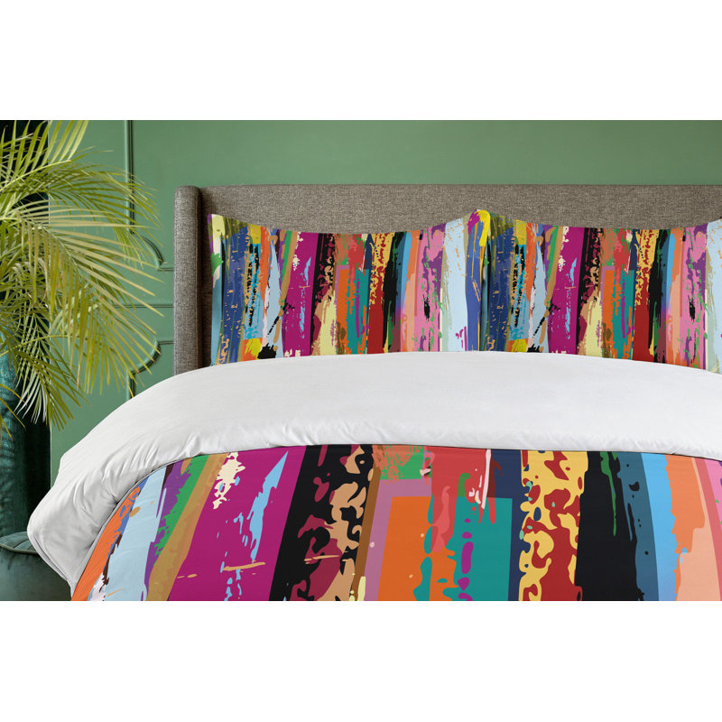 King Size Multicolored Abstract Microfiber Duvet Cover Set
