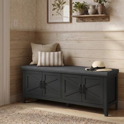 Banc de rangement pour chaussures Farmhouse avec coussin et tablettes réglables