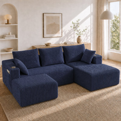 Canapé modulaire en forme de U de 95 po avec méridienne et repose-pieds Mojolion, fauteuils désossés avec 2 porte-gobelets et poche de rangement, méridienne surdimensionnée faisant face à la droite, assise profonde, dossier