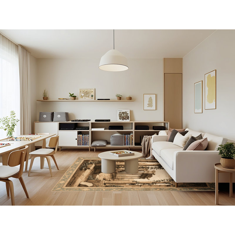 Tapis brun français lavable à la machine, Rectangle 7 pi x 9 pi