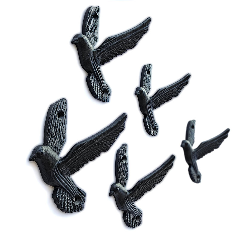 5 crochets muraux en fonte 5 pièces, support à manteau en forme d'oiseau antique avec quincaillerie de fixation pour le couloir d'entrée