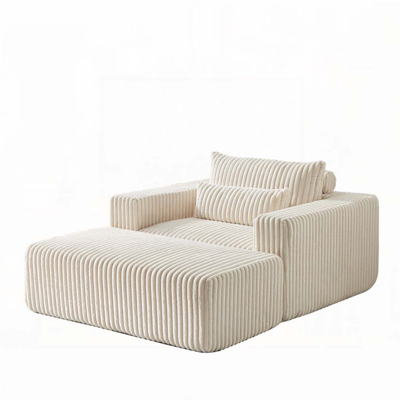 Fauteuil-lit en velours côtelé avec repose-pieds, aucun assemblage requis, Beige