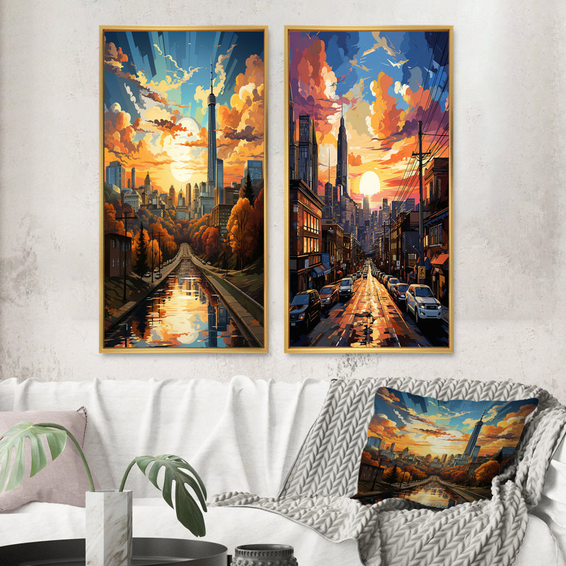 «City Atlanta Popart», 2 pièces, Encadrement doré, H 40 po x l 40 po