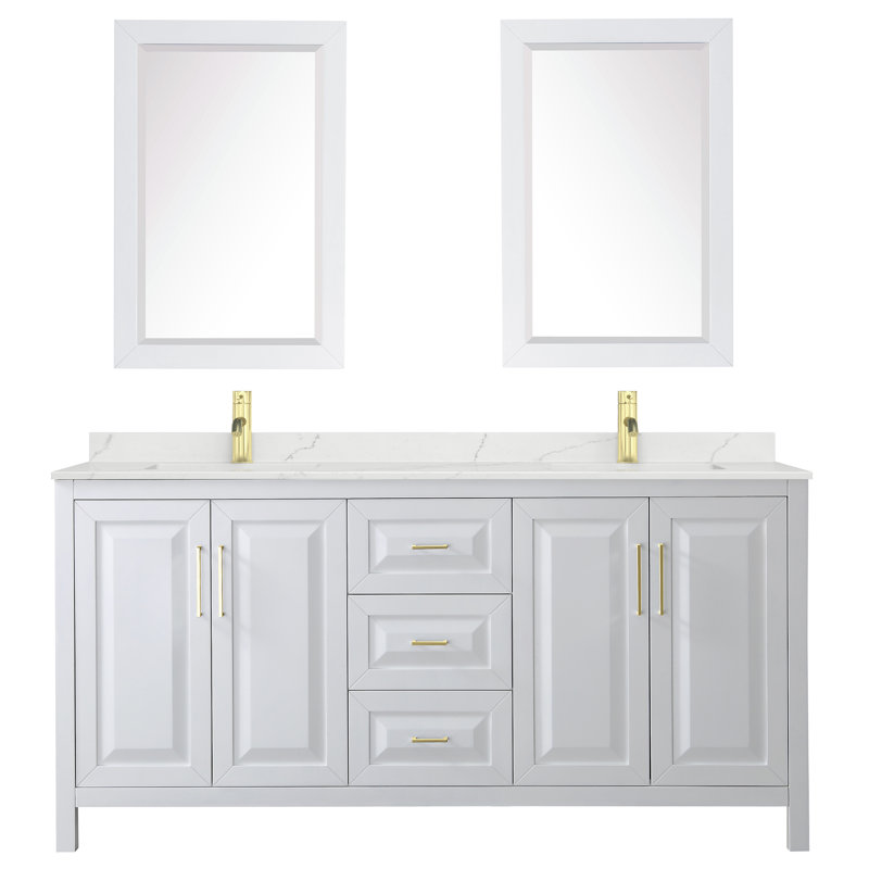 Daria 72'' W Vanity, White, Brushed Gold, Giotto Quartz
