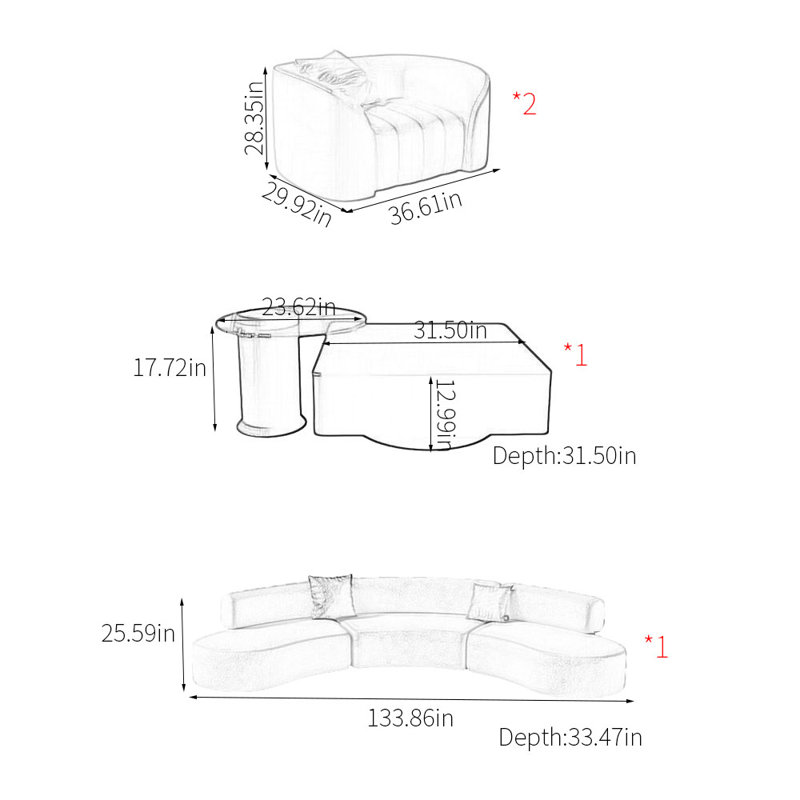 Semi-circular curved shaped movable corner sofa