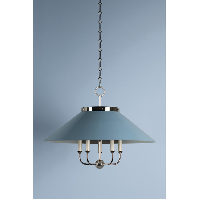 Lustre 5 lumières Clivedon par Mark D. Sikes pour Hudson Valley Lighting, Laiton vieilli, Blanc cassé
