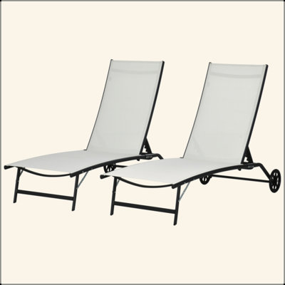 Chaise Lounge Outdoor, 2 Piece Lounge Chair With Wheels, Tanning Chair With 5 Adjustable Positions For Patio, Beach, Yard, Pool