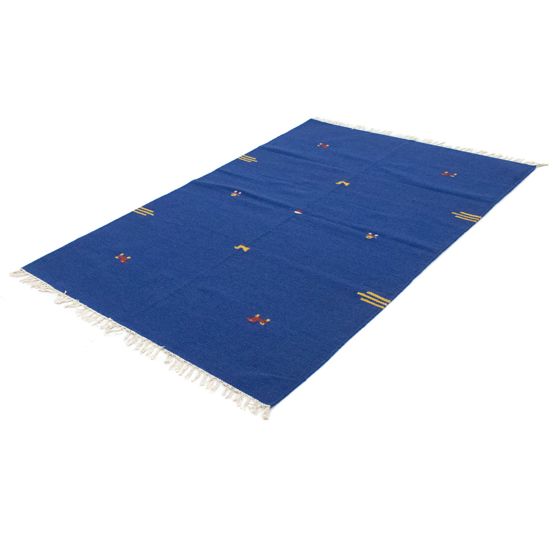 Handmade Kilim Wool Blue Indoor/Outdoor Rug