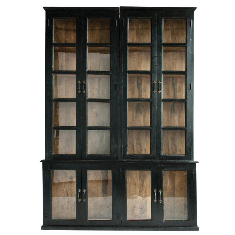 Mango Wood and Glass 2-Piece Cabinet with 8 Doors and 6 Shelves