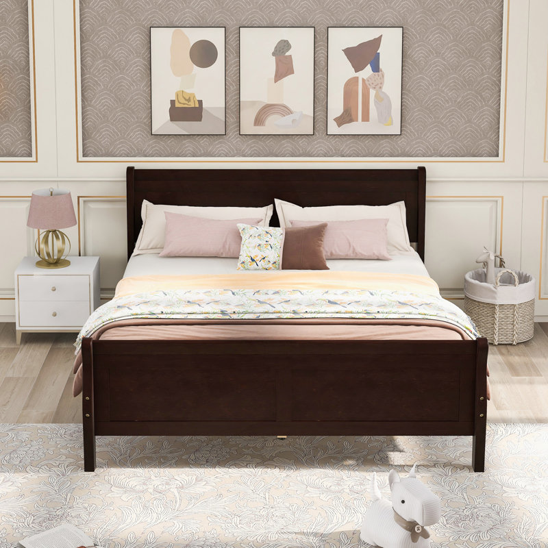 Lit plateforme double en bois avec tête de lit, Lit double, Espresso