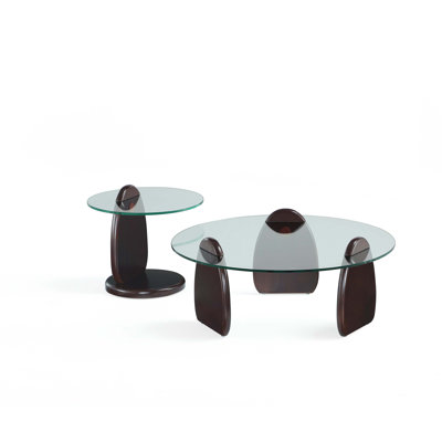 Artesia 2-Piece Solid Wood Living Room Table Set with Tempered Glass Top Coffee Table and End Table by Manhattan Comfort
