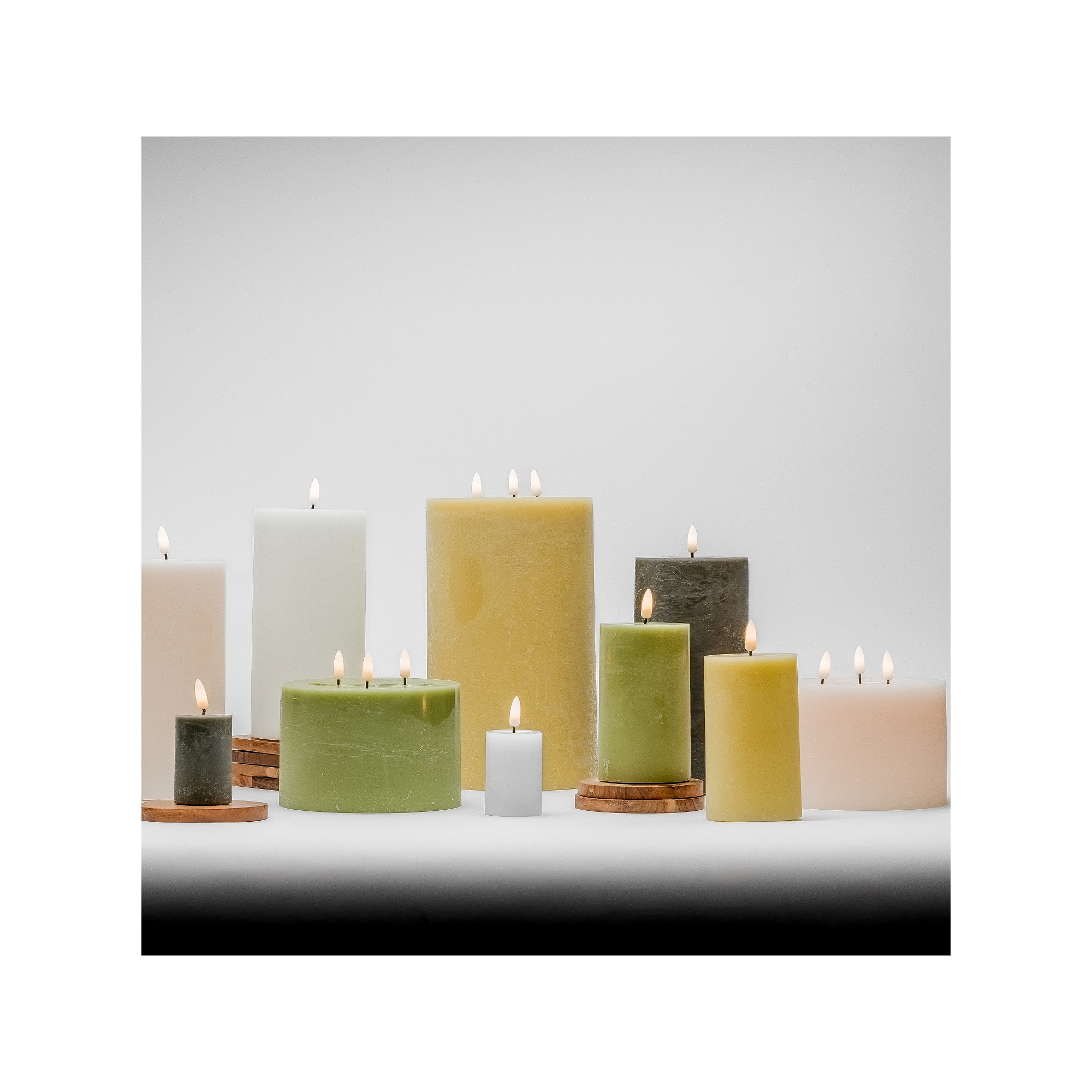 3 Wick Large Dark Champagne Flameless Candle, Green