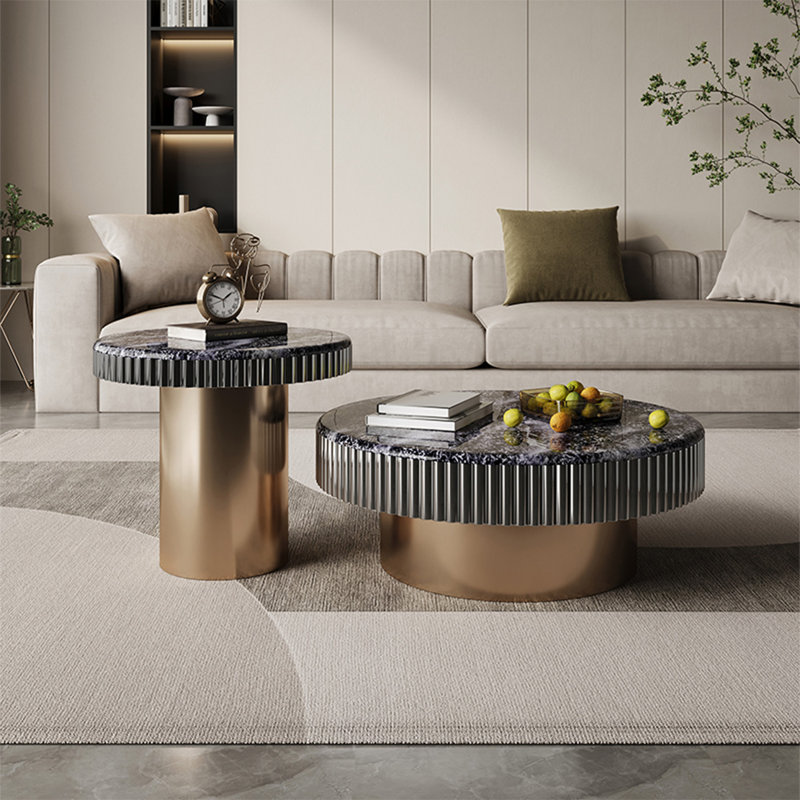 Table basse ronde en pierre micro-cristalline, H 13,8 po x L 35,4 po x l 35,4 po