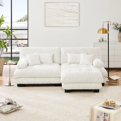 Canapé modulaire Cloud Couch pour le salon, canapé 2 places en chenille avec 2 coussins lombaires et 2 coussins décoratifs, canapé à accoudoirs larges avec repose-pieds convertible, chenille