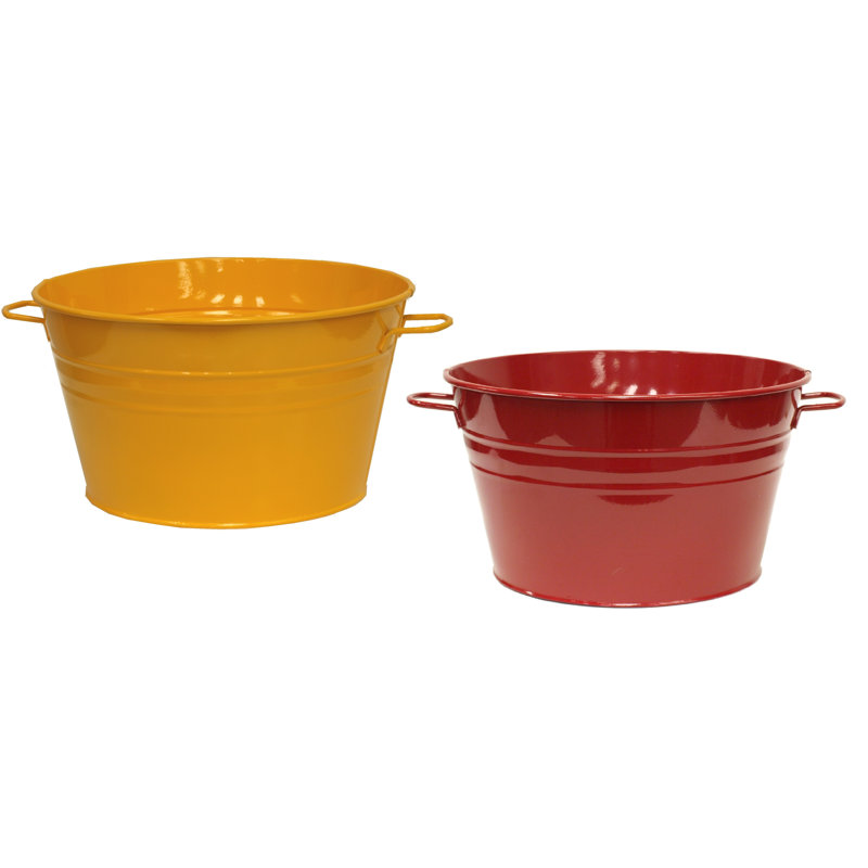 Rozario Metal Pot Planter, Saffron/Red, 8" H x 19.5" W x 19.5" D