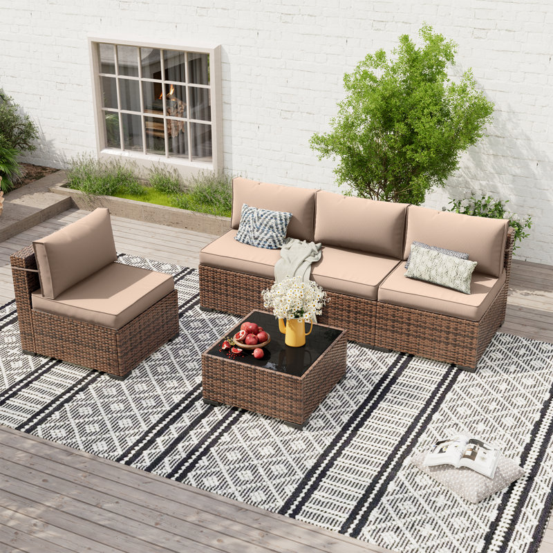 Babak Wicker 4 - Person Patio Conversation Set with Cushions, Khaki