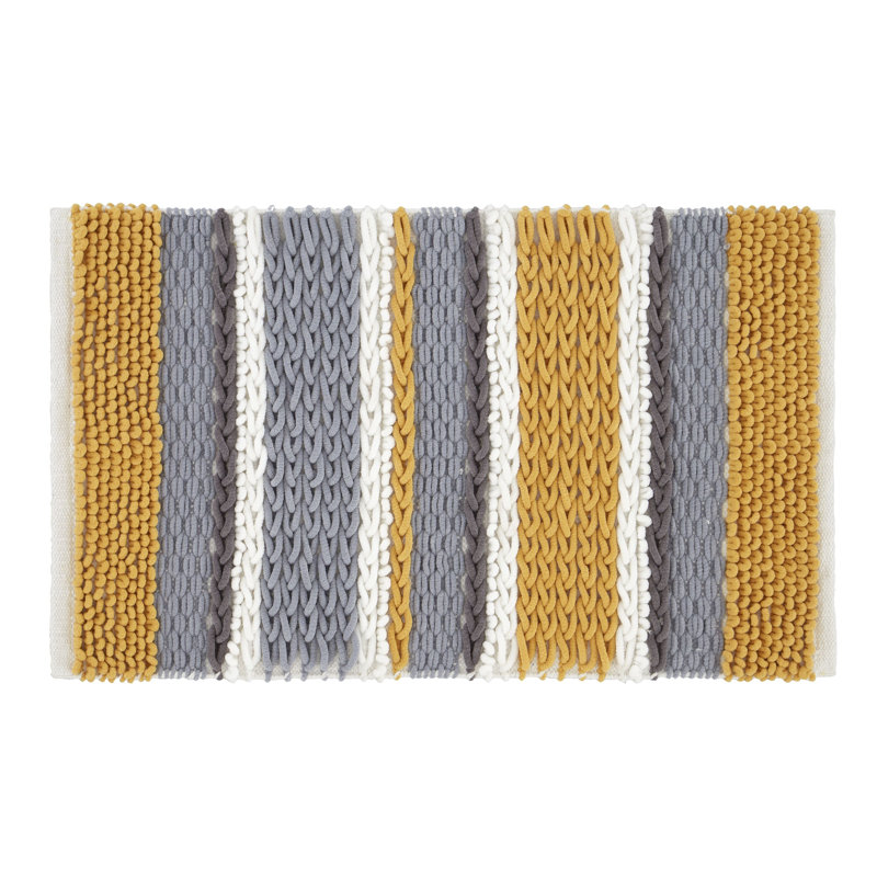 Textured Stripe Rectangular Bath Mat, Ochre