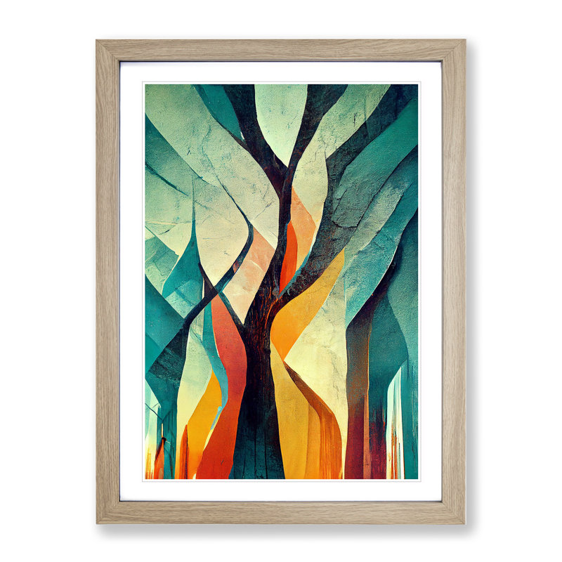 XV1022-4743X Tree Abstract Art No.6 - Wall Art, 66cm H x 48cm W, Oak Framed, White