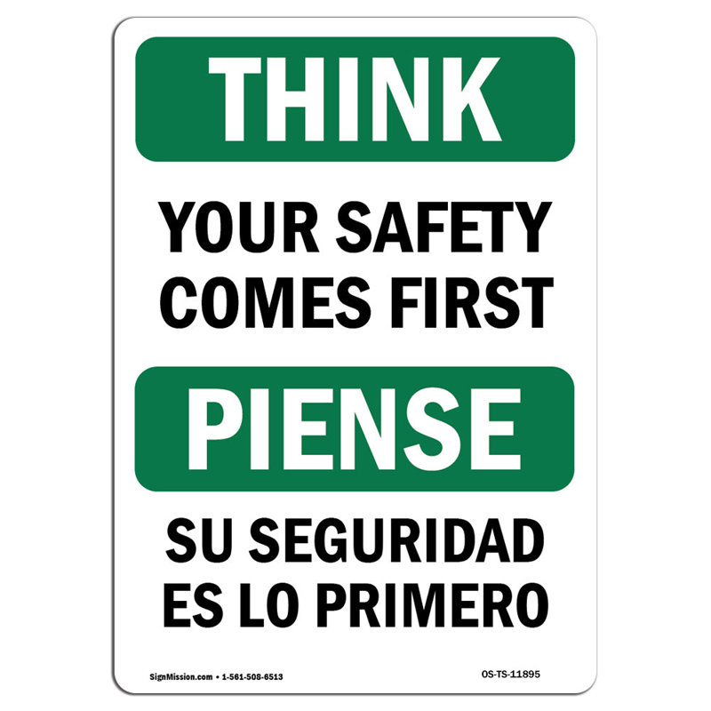 «Your Safety Comes First» - panneau en aluminium 12 x 18, H 18 po x l 12 po x P 0,1 po
