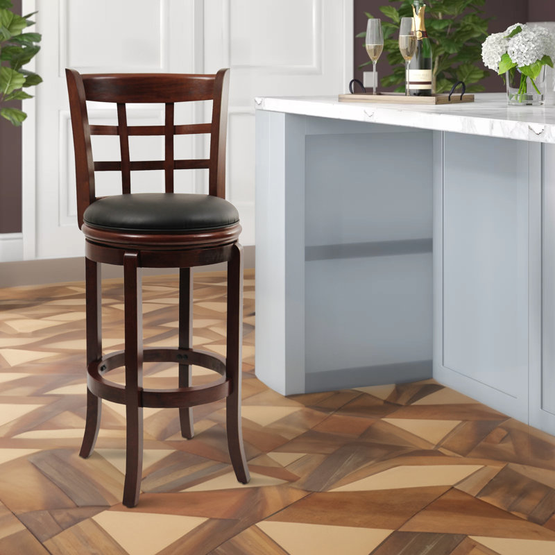 Espresso Swivel Solid Wood Counter Stool with Faux Leather Seat