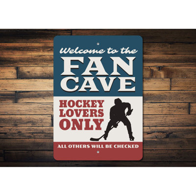 Hockey Fan Cave Aluminum Sign