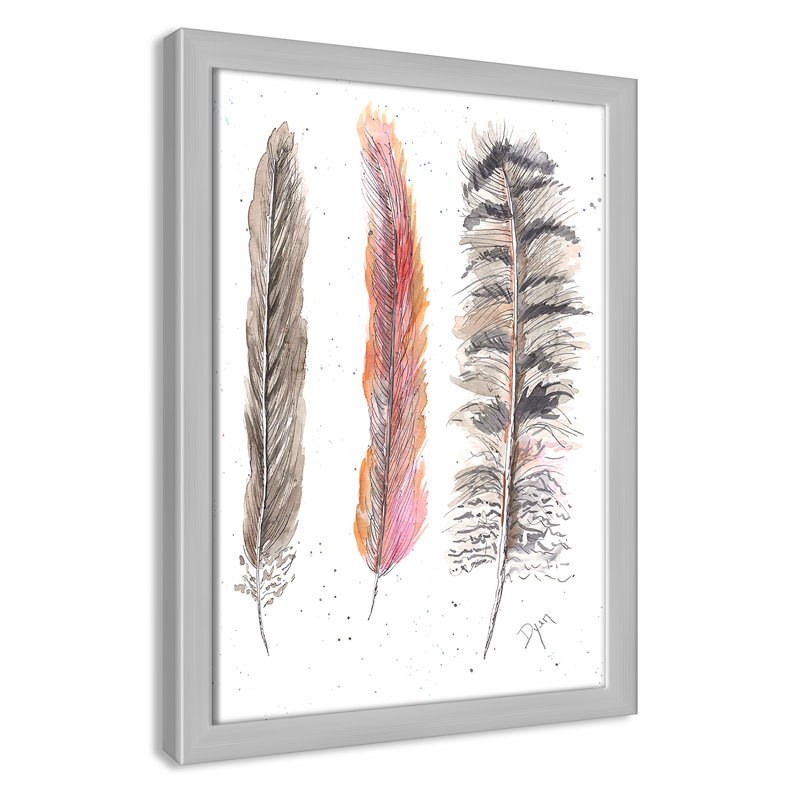Art juvénile, plumes de plumes II, H 15 po x l 11 po x P 1,18 po, Cadre argenté