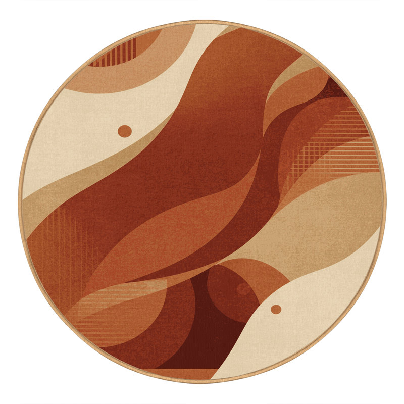 Tapis abstrait contemporain lavable à la machine Pauleta en brun - reliure brun clair, Rond 3 pi
