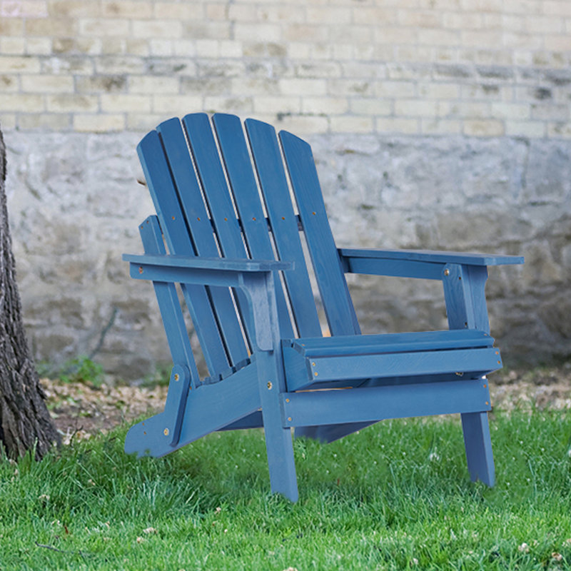 Chaise de patio bleue en bois massif avec option pliable - pour le jardin, la cour, le porche, la terrasse de la piscine, confortable en terrasse