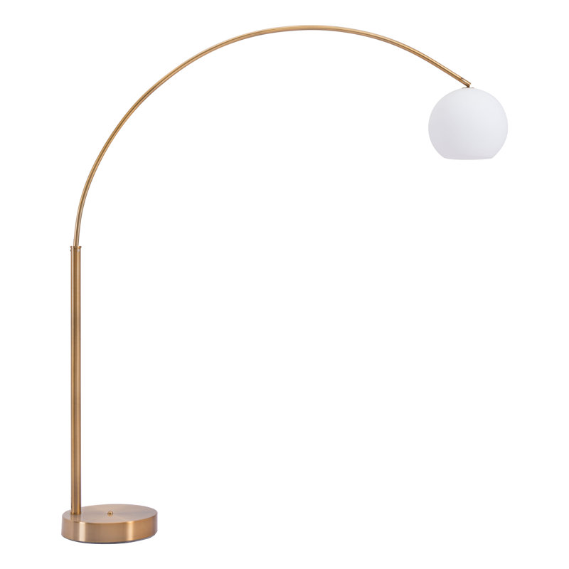 Griffith Brass Arc Floor Lamp with White Globe Shade