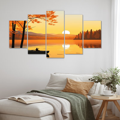 Canot près du lac Sunset - Art mural 5 pièces